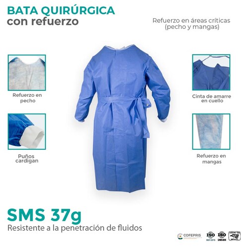 Bata quirúrgica desechable con refuerzo, SUDKENY PHARMA (1 pieza)