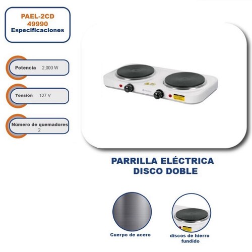PARRILLA ELECTRICA DE DISCO PORTATIL 2 QUEMADORES  DOBLE PLATO VOLTECK