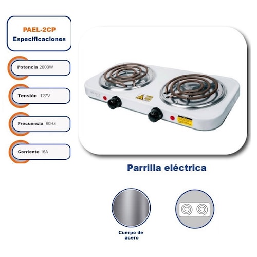 PARRILLA ELECTRICA PORTATIL 2 QUEMADORES ESTUFA DE RESISTENCIA VOLTECK