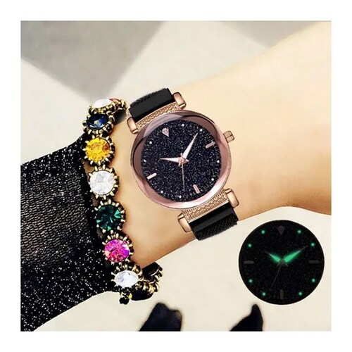 Reloj Iman Mujer Metal Flor Brilla de Noche 