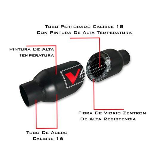 Vauli Escape Bala Resonador Catalítico 10 1/2" X 3 1/2" para VW Pointer Hasta 1999