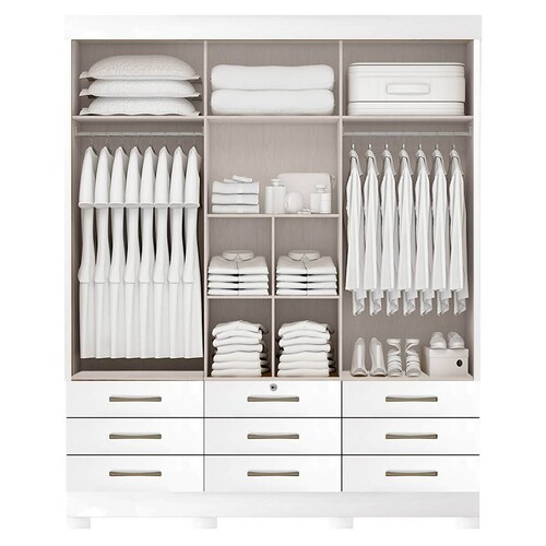 Ropero Armario Closet Doble Vista Gris Blanco Espejo Cajones 