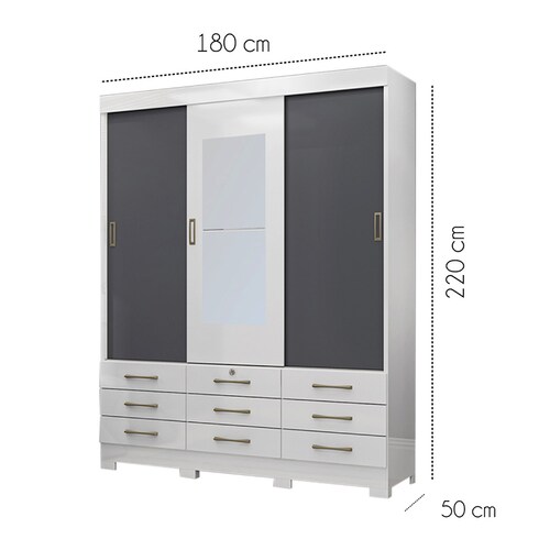 Ropero Armario Closet Doble Vista Gris Blanco Espejo Cajones 
