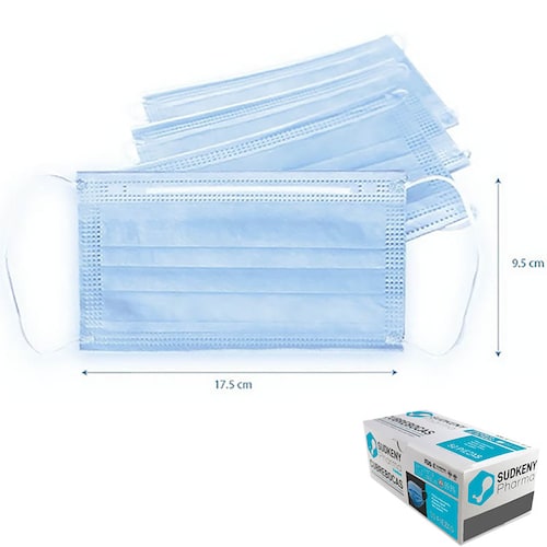 Cubrebocas quirúrgico desechable tricapa plisado termosellado SUDKENY PREMIUM, Caja c/50 piezas