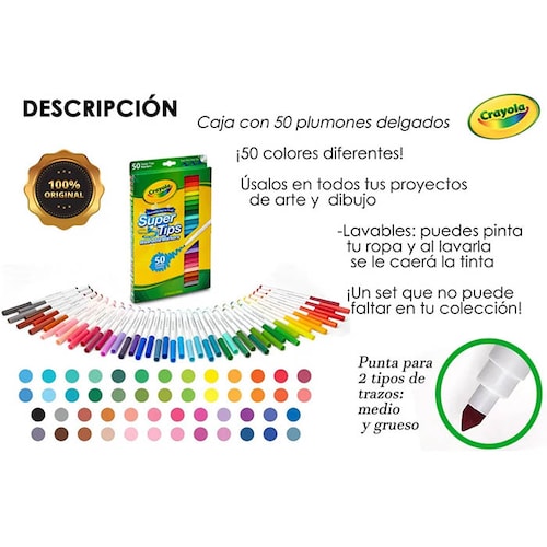 50 Plumones Lavables P Colorear Colores Surtidos Crayola Supertips