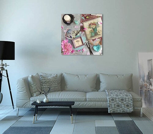 Cuadro Decorativo Canvas Collage Vintage Floral