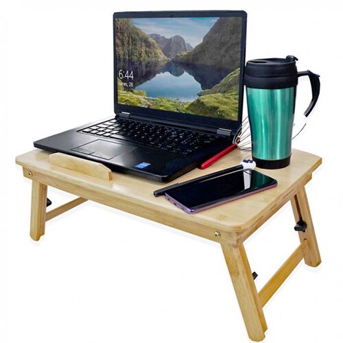 Mesa De Bambú Para Laptop Altura E Inclinación Ajustables