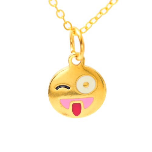 Joya Cadena Y Dije Emoji Con Un Ojo Cerrado Acero Color Dorado