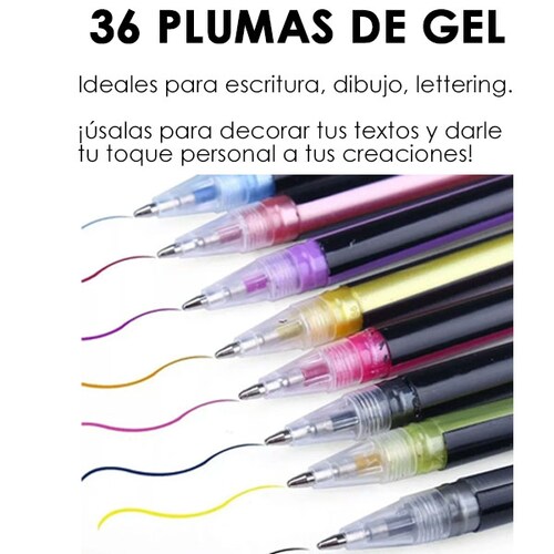 36 Plumas de Gel en Colores Surtidos Dibujo y Escritura Punto Mediano GelPens