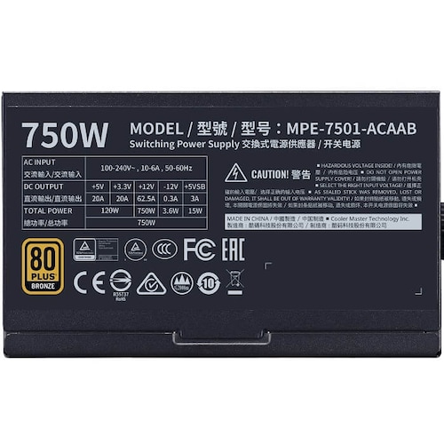 Fuente De Poder Cooler Master MWE 750 Bronze V2 750W 80 Plus MPE-7501-ACAAB-US