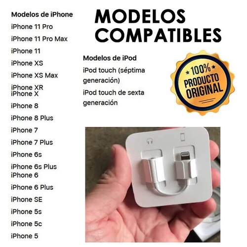 Adaptador de Lightning a jack 3.5 mm para Audífonos Apple Original.