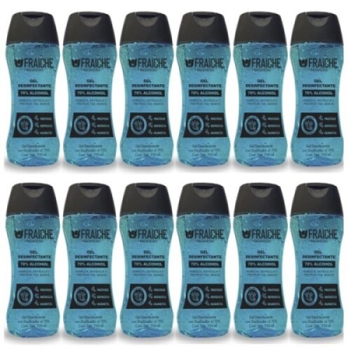 Paquete 12 Pz Gel Antibacterial Fraiche 70% Alcohol 250 Ml C/U