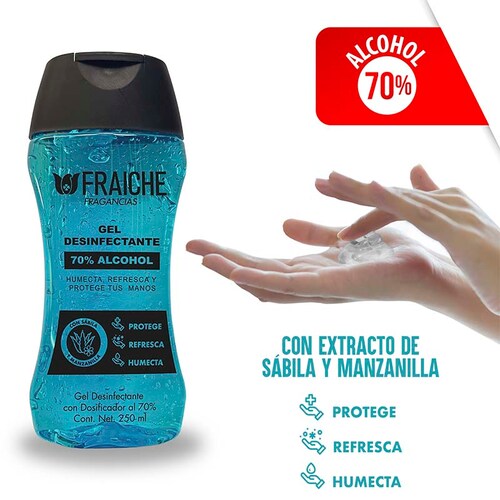 Paquete 12 Pz Gel Antibacterial Fraiche 70% Alcohol 250 Ml C/U