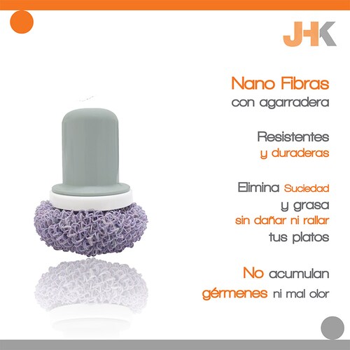 JHK - Kit de nano fibras para limpiar y tallar - Ideales para vajillas, ollas, sartenes y más - No rayan - Resistentes y Durables  - No acumula malos olores ni gérmenes - Incluye 4 bolitas y agarradera pequeña