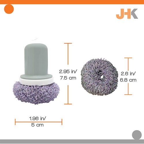 JHK - Kit de nano fibras para limpiar y tallar - Ideales para vajillas, ollas, sartenes y más - No rayan - Resistentes y Durables  - No acumula malos olores ni gérmenes - Incluye 4 bolitas y agarradera pequeña