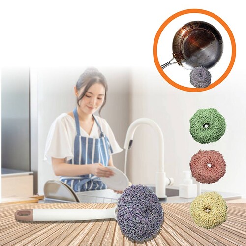 JHK - Kit de nano fibras para limpiar y tallar - Ideales para vajillas, ollas, sartenes y más - No rayan - Resistentes y Durables  - No acumula malos olores ni gérmenes - Incluye 4 bolitas y agarradera pequeña
