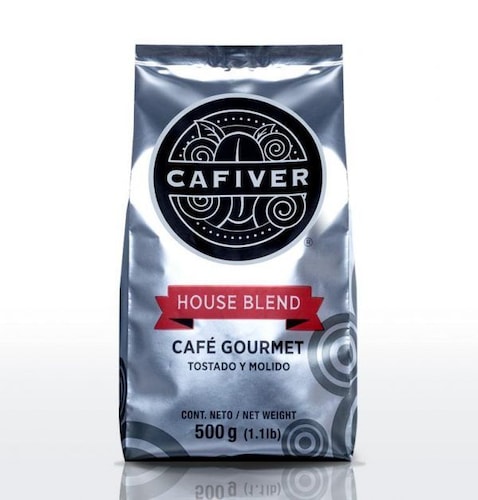 Cafiver House Blend, Café Tostado Molido con Válvula con Cafeína, Bolsa, 500 gramos