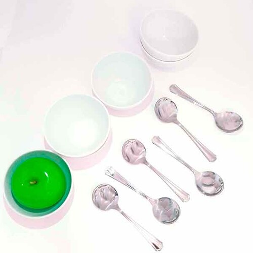  Tazones, bowls o cuencos chicos de porcelana con cuchara. Juego de 12 piezas 
