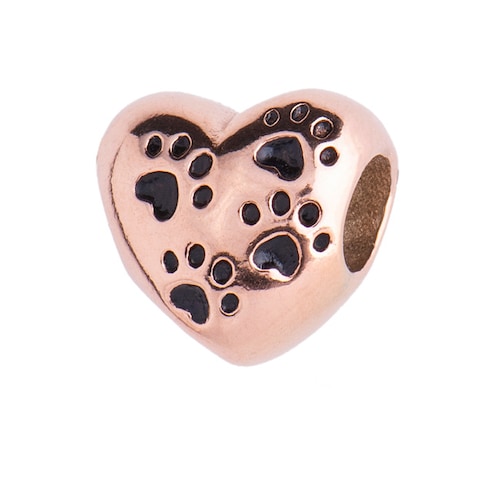 LuckyLy Charm Corazón Huellitas de Perro Dora - Plata, Oro Rosa