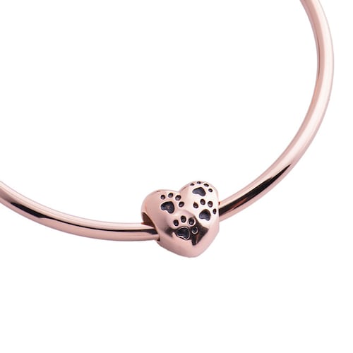 LuckyLy Charm Corazón Huellitas de Perro Dora - Plata, Oro Rosa