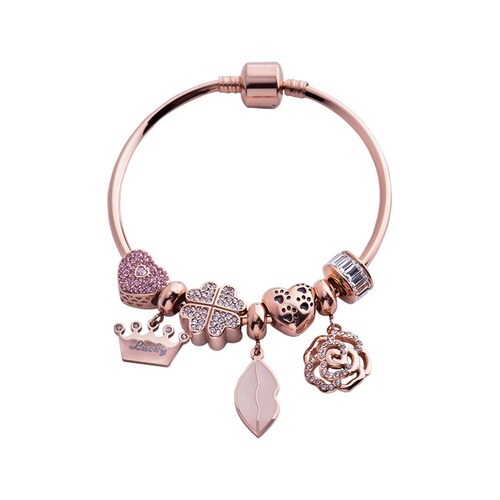 LuckyLy Charm Corazón Huellitas de Perro Dora - Plata, Oro Rosa