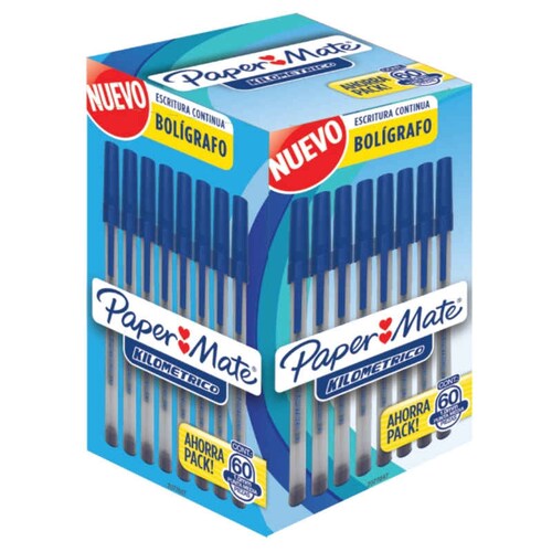 60 Bolígrafos Kilométrico Mediano Azul Ahorra Pack Papeleria Oficina Escolar