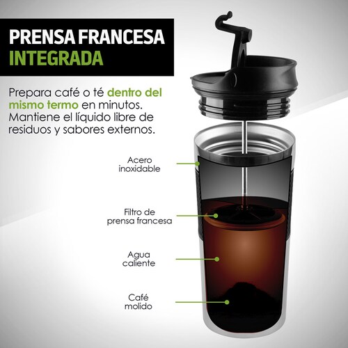 Termo para Café con Prensa Francesa, Taza y Vaso Térmico 350 ml Redlemon