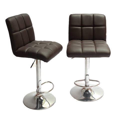 Set dos Bancos 335B Chocolate en piel sintetica de Poliouretano diseño cuadriculado para barra de altura Ajustable giratorio con Posapie y base redonda.