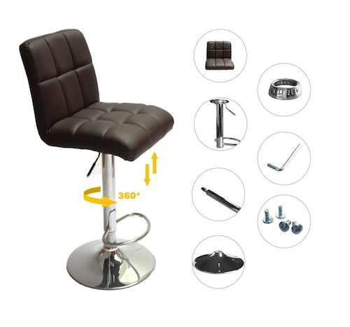 Set dos Bancos 335B Chocolate en piel sintetica de Poliouretano diseño cuadriculado para barra de altura Ajustable giratorio con Posapie y base redonda.