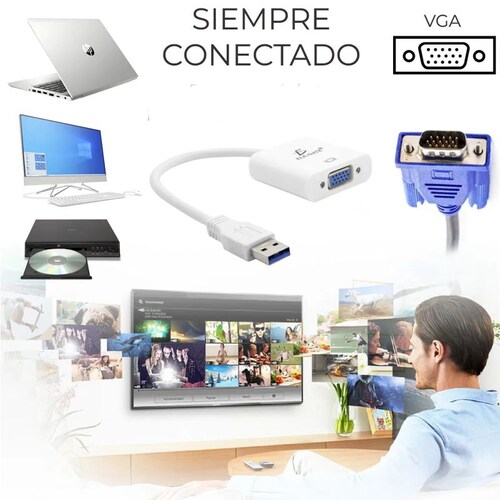 ADAPTADOR CONVERTIDOR DE USB 3.0 A VGA, COMPATIBLE CON PC O LAPTOP
