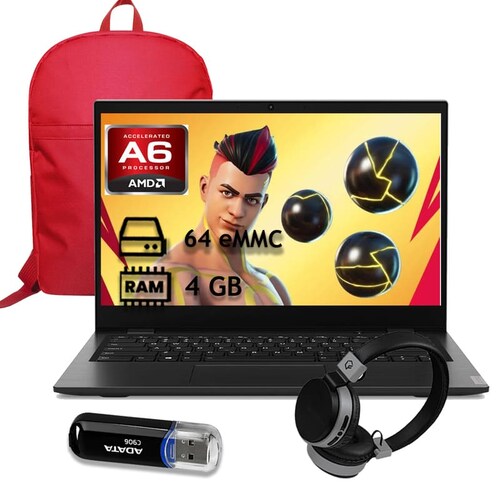Laptop Lenovo Ideapad AMD A6-9220 4GB 64GB EMMC 14" + Mochila + Audífono + Memoria