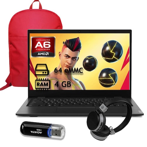 Laptop Lenovo Ideapad AMD A6-9220 4GB 64GB EMMC 14" + Mochila + Audífono + Memoria