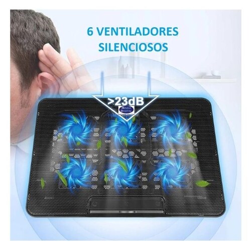 BASE ENFRIADORA VENTILADOR LAPTOP 6VENTILADORES GAMER MDPC01