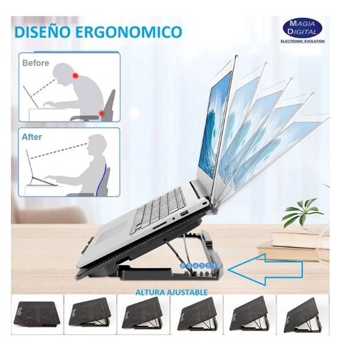 BASE ENFRIADORA VENTILADOR LAPTOP 6VENTILADORES GAMER MDPC01