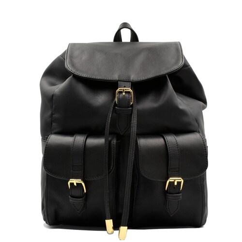 Backpack bolso 100% piel genuina bolsa mochila negra 