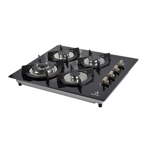 Parrilla de gas empotrable de 4 quemadores SUPRA 4Q-EC-N parrilla a gas de 60cm con cubierta de cristal templado negro