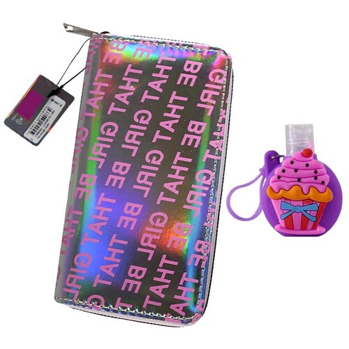 Cartera Tipo Monedero Mujer Billetera Cremallera Estilo Trendy Letras + Gel