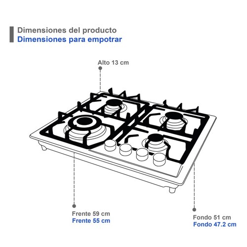 Parrilla de gas empotrable con cubierta y cuerpo de acero inoxidable SUPRA EXQUISIT parrilla a gas de 4 quemadores 