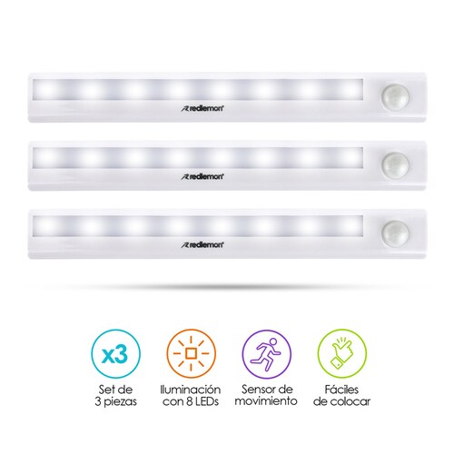 Luces LED con Sensor de Movimiento Autoadheribles (3 Piezas) Redlemon