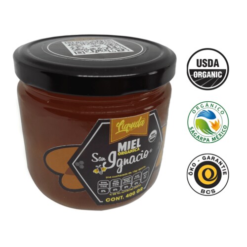 Miel ORGANICA San Ignacio Liquida Multifloral Frasco 400gr USDA Organic SAGARPA Organico 100% pura de abeja