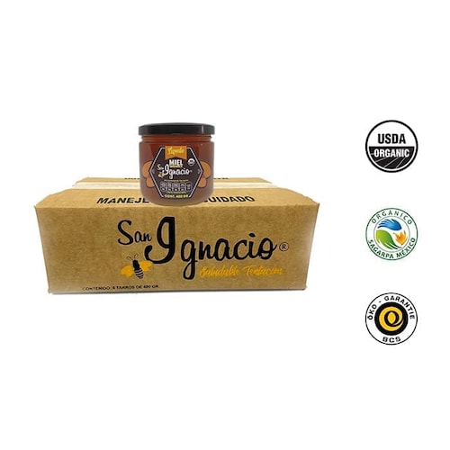 Miel ORGANICA San Ignacio Liquida Multifloral Caja 6 frascos 400gr USDA Organic SAGARPA Organico 100% pura de abeja