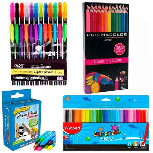 Kit De 24 Colores Prismacolor +plumas Gel +plumones +crayolas.