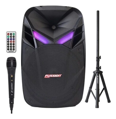 BAFLE AMPLIFICADO FUSSION PBS-1028 15" 20 000 W RECARGABLE/FM/USB/SD/AUX/6.3 mm/LUZ LED/TRIPIÉ/CONTROL END