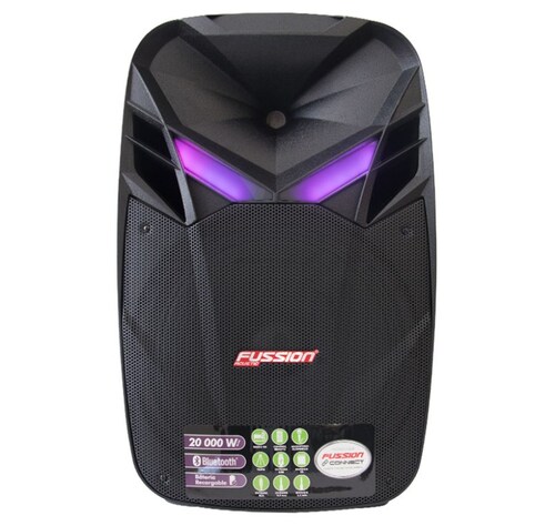 BAFLE AMPLIFICADO FUSSION PBS-1028 15" 20 000 W RECARGABLE/FM/USB/SD/AUX/6.3 mm/LUZ LED/TRIPIÉ/CONTROL END