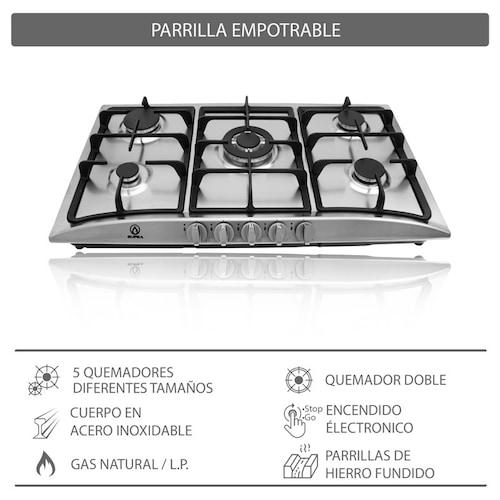 Parrilla de gas empotrable SUPRA TECH parrilla empotrable de acero inoxidable de 5 quemadores