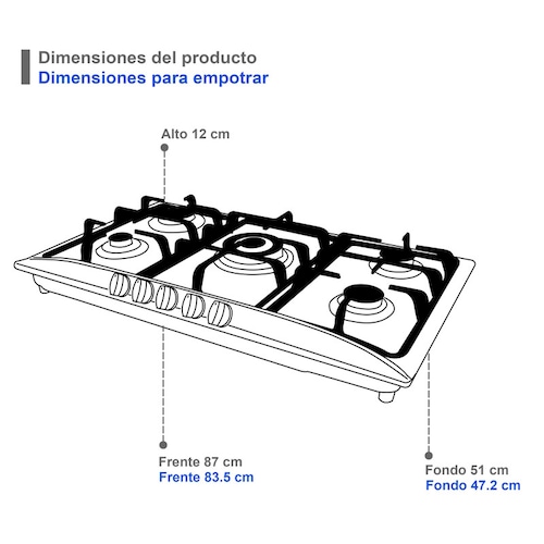 Parrilla de gas empotrable SUPRA TECH parrilla empotrable de acero inoxidable de 5 quemadores