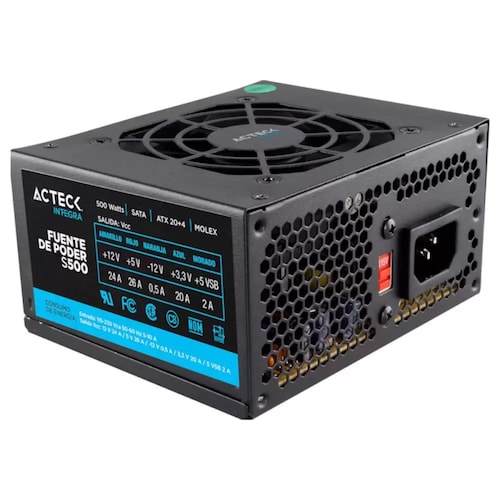 Fuente De Poder Acteck Micro Atx Slim 500w Modelo S500 24 Pines 2 Sata 2 Molex