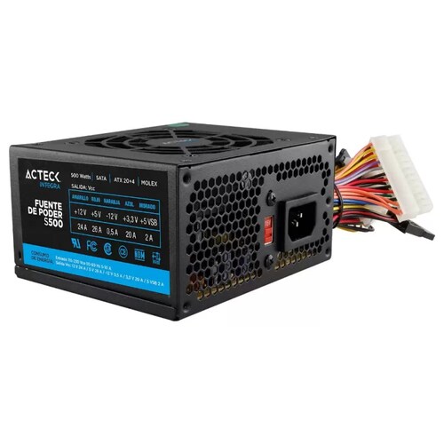 Fuente De Poder Acteck Micro Atx Slim 500w Modelo S500 24 Pines 2 Sata 2 Molex
