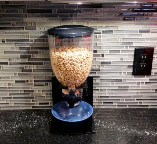 Dispensador Cereal Individual Negro Base Acero Profesional 