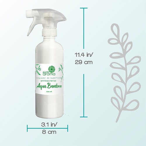 Punto Aroma - Kit de limpiador antibacterial multiusos concentrado para diluir - Biodegradable y lavable con agua - Cotiene 3.8 litros de concentrado, bote de 100ml y de 1l para diluir fácilmente y atomizador de 500ml para rellenar (los botes y atomizador se envían vacios) - Rinde para diluir en 38l de limpiador antibacterial - Fragancia Aqua Bamboo.